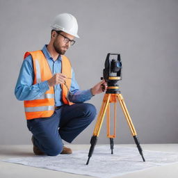 Professional geodetic engineer with surveying equipment in a graphic design style