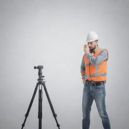 Professional geodetic engineer with surveying equipment in a graphic design style