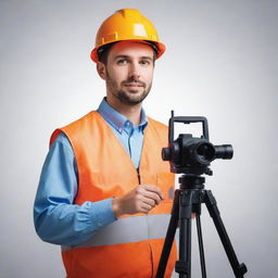 Professional geodetic engineer with surveying equipment in a graphic design style