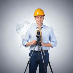 Professional geodetic engineer with surveying equipment in a graphic design style