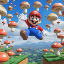 A vibrant image of Mario, the classic Nintendo character, enthusiastically jumping in mid-air with a backdrop of colorful Mushroom Kingdom.