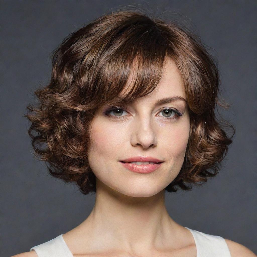 Short bob haircut with flowing layers and wavy-curly hair