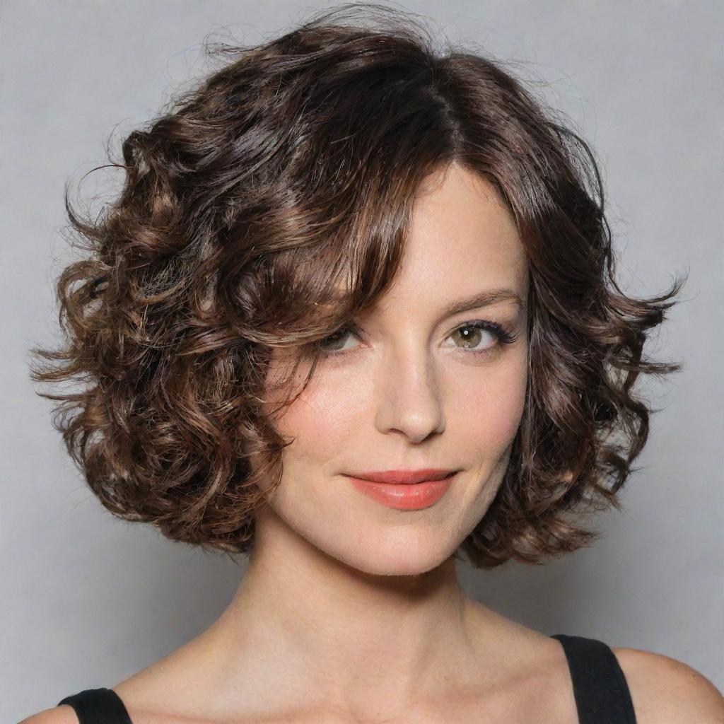 Short bob haircut with flowing layers and wavy-curly hair