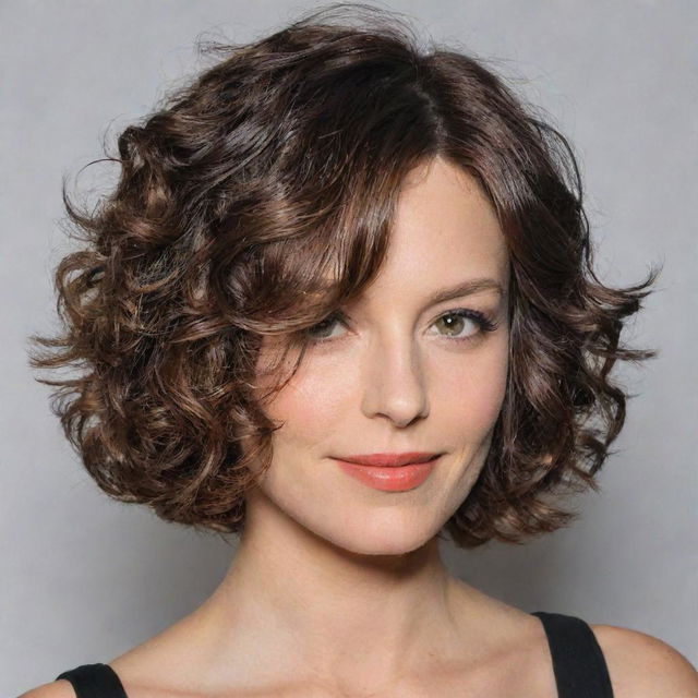 Short bob haircut with flowing layers and wavy-curly hair
