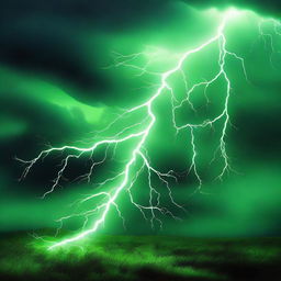 A high-quality digital art image depicting a powerful display of green lightning