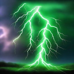A high-quality digital art image depicting a powerful display of green lightning