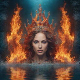 A fantasy backdrop featuring a majestic crown ensconced in fire and water, along with the inscription 'Queen'