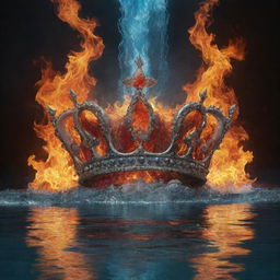 A fantasy backdrop featuring a majestic crown ensconced in fire and water, along with the inscription 'Queen'