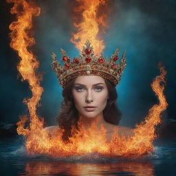 A fantasy backdrop featuring a majestic crown ensconced in fire and water, along with the inscription 'Queen'