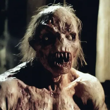 The horror movie featured a creepy monster with a blotchy skin, covered in irregularly shaped spots and blots.