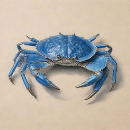 Detailed sketch of a blue swimming crab, richly textured and life-like, done with pencil