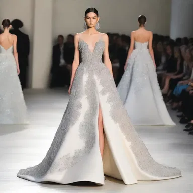 The fashion designer showcased a unique dress inspired by the lunitidal interval, with waves and moon-shaped embellishments.