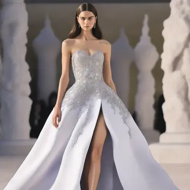 The fashion designer showcased a unique dress inspired by the lunitidal interval, with waves and moon-shaped embellishments.