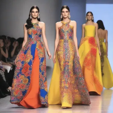 The designer showcased a stunning dress collection at the fashion show, featuring a bold and vibrant thirty-four gown.