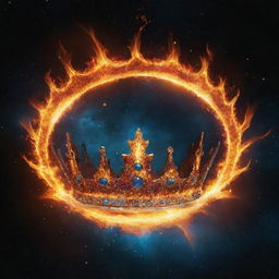 Portray a celestial crown adorned with fire and water in a 16:9 aspect ratio, symbolizing the harmony and tranquility in the cosmos, with no human presence