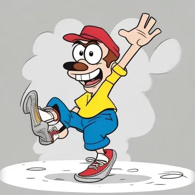 In the cartoon, the main character is always portrayed as a clumsy knucklehead.