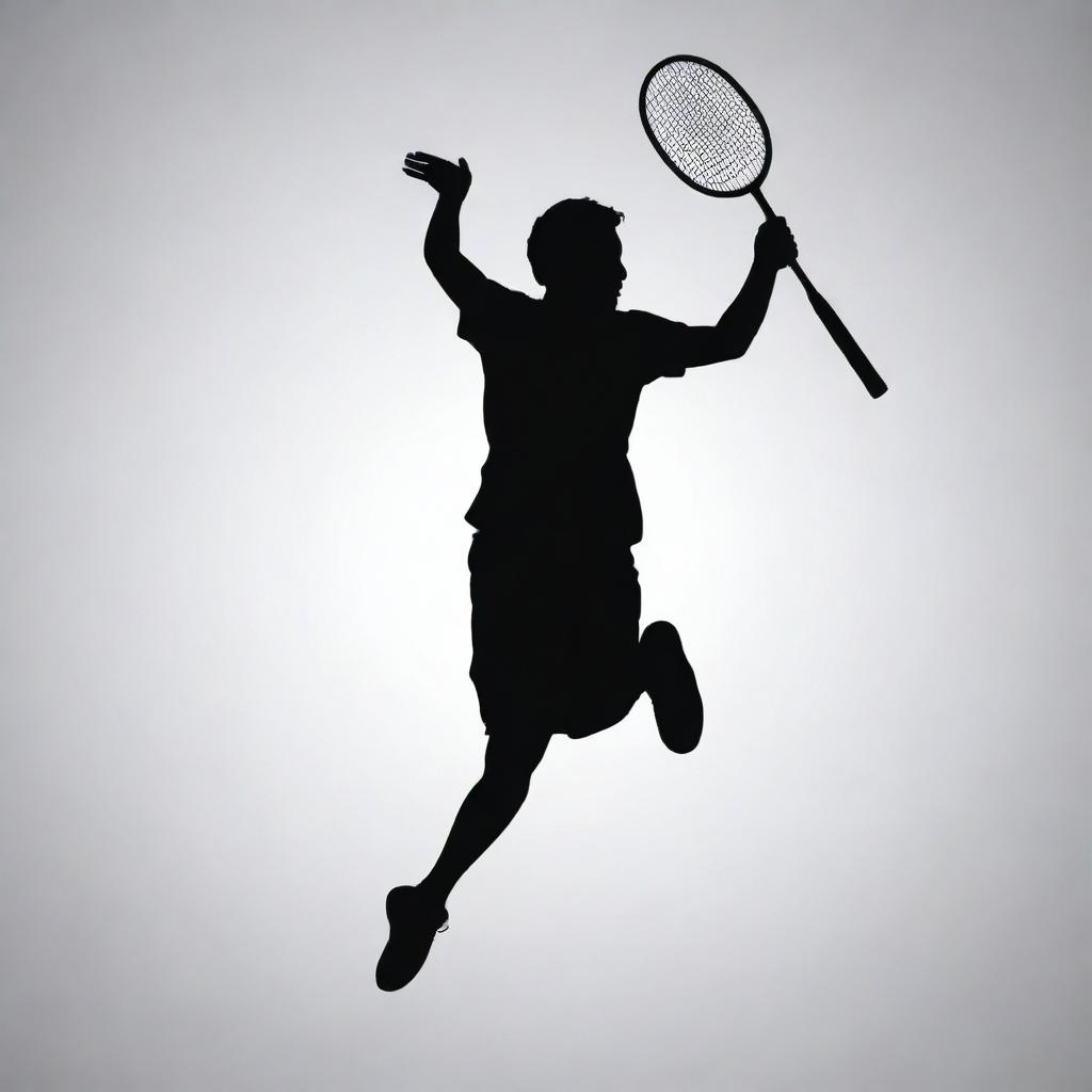 Create a silhouette of a person playing badminton.