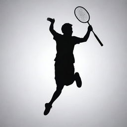 Create a silhouette of a person playing badminton.