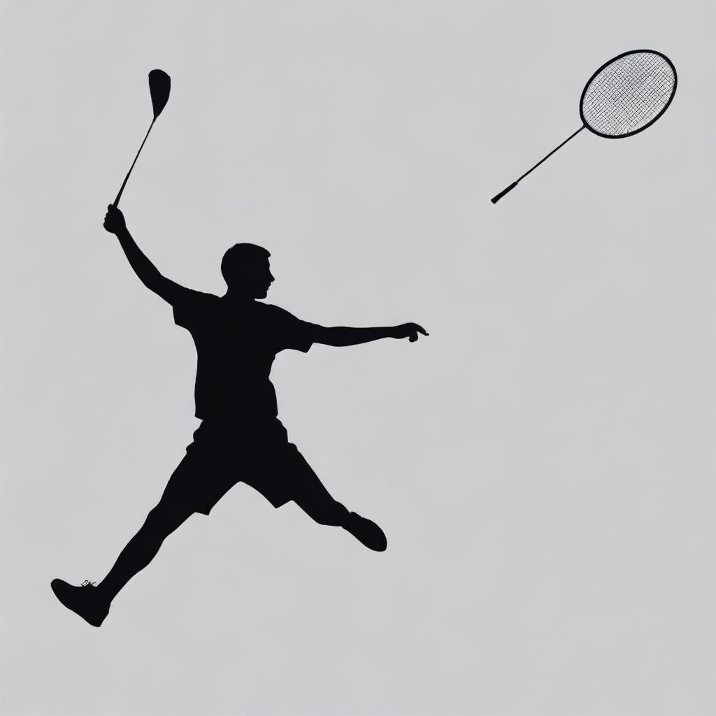 Create a silhouette of a person playing badminton.