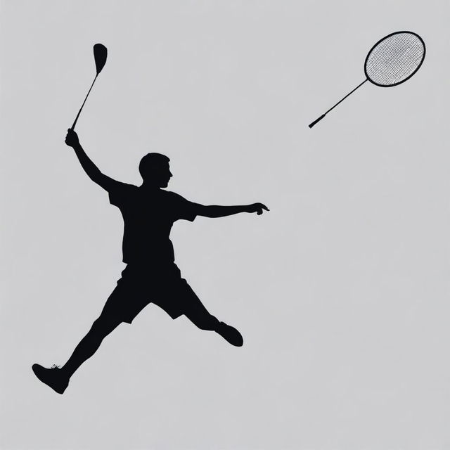 Create a silhouette of a person playing badminton.