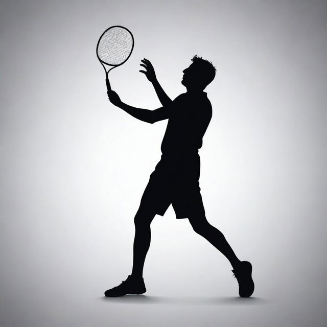 Create a silhouette of a person playing badminton.