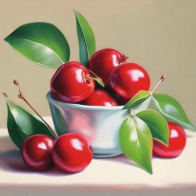 The artist skillfully painted a vibrant still life of a barbados cherry, capturing the delicate hues and textures of the fruit.