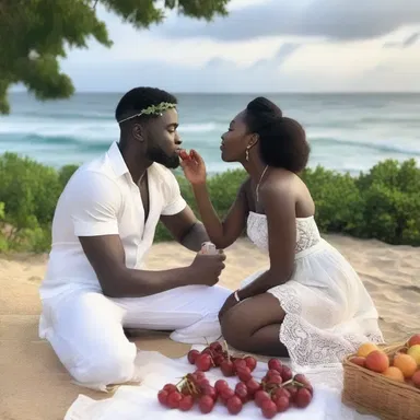 Under the moonlight, the couple shared a romantic picnic, feeding each other juicy barbados cherries as an act of love.