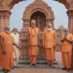 A detailed representation of Lord Ram in Ayodhya alongside Prime Minister Modi, creating a peaceful and solemn atmosphere.