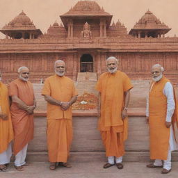 A detailed representation of Lord Ram in Ayodhya alongside Prime Minister Modi, creating a peaceful and solemn atmosphere.