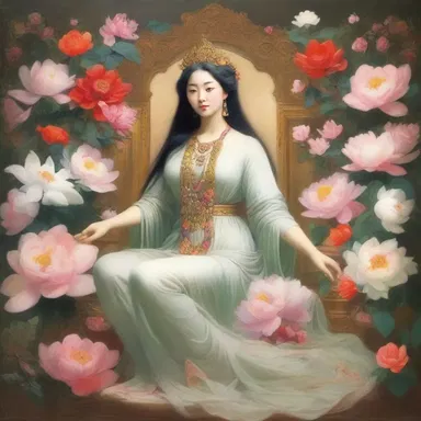 The artist's masterpiece depicted a beautiful immortal goddess surrounded by flowers.