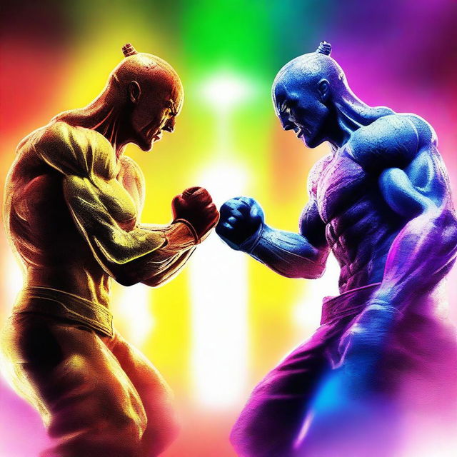 A high-quality digital art image depicting a face-off between two unidentified characters