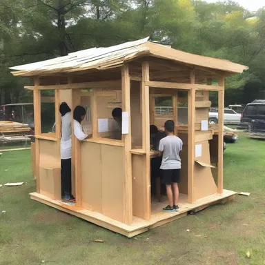 Due to limited funds, the students built a makeshift structure using recycled materials for their design project.