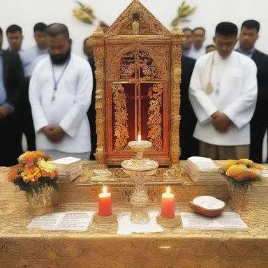 During the religious gathering, the attendees used a makeshift altar as a symbol of their faith.