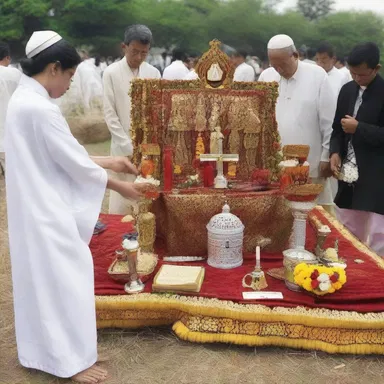 During the religious gathering, the attendees used a makeshift altar as a symbol of their faith.