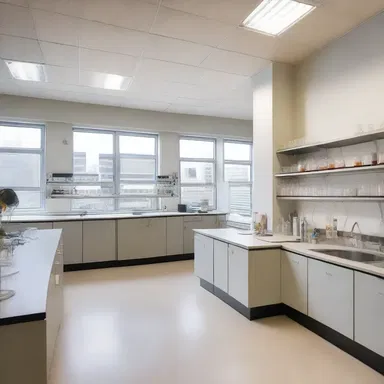 The chemistry department at our university has a modern and innovative design, featuring state-of-the-art laboratories and open collaboration spaces.