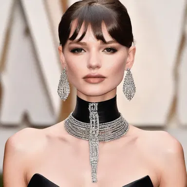The fashion model wore a choker necklace that accentuated her internal jugular vein.