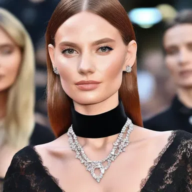 The fashion model wore a choker necklace that accentuated her internal jugular vein.