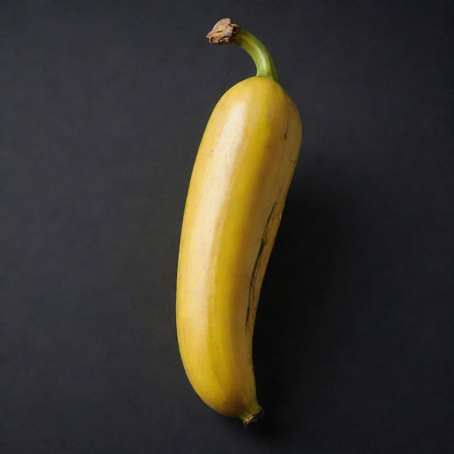 A ripe banana completely covered in a thin, glossy layer of radiant gold.