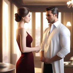 A high-quality digital art image depicts a scene from a romantic novel