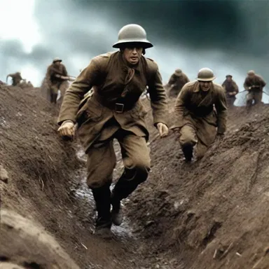 The war movie portrayed the intense scenes of trench warfare, highlighting the bravery and sacrifice of the soldiers.