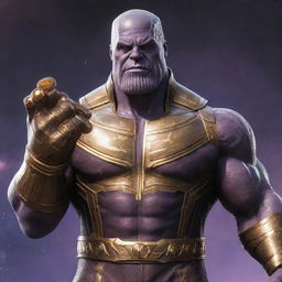 A accurately detailed depiction of Thanos, the Marvel villain, with his infinity gauntlet, standing imposingly.