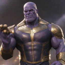 A accurately detailed depiction of Thanos, the Marvel villain, with his infinity gauntlet, standing imposingly.