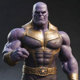 A accurately detailed depiction of Thanos, the Marvel villain, with his infinity gauntlet, standing imposingly.