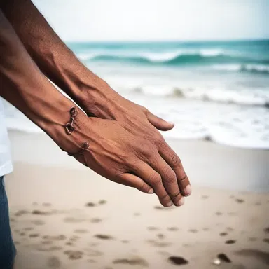 Their hands entangled as they walked along the beach, their fingers intertwined in a loving gesture.
