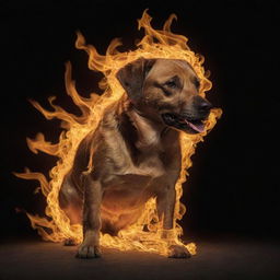 A spectacular image of a dog made entirely of dynamic, flickering flames.