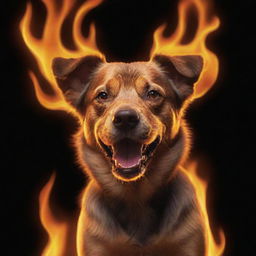 A spectacular image of a dog made entirely of dynamic, flickering flames.