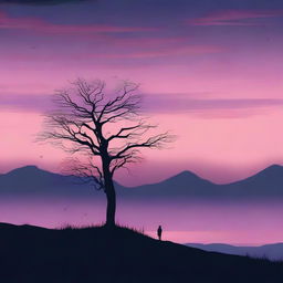 A digital art piece depicting a melancholic scene of a lone individual standing in a vast, empty landscape