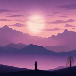 A digital art piece depicting a melancholic scene of a lone individual standing in a vast, empty landscape