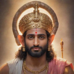 An ethereal image of deity Ram, bathed in divine glow, his gentle eyes filled with blessings. The background resonates with holy energy. 'Jay Shree Ram' is written luminously beneath.