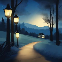 This high-quality digital art image illustrates a serene night scene